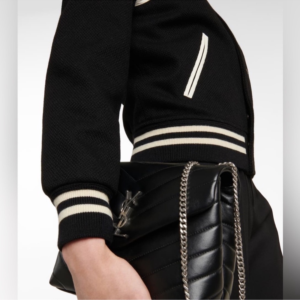 IVES SAINT LAURENT NWT Bomber Wool-blend Black & White jacket - Picture 3 of 10